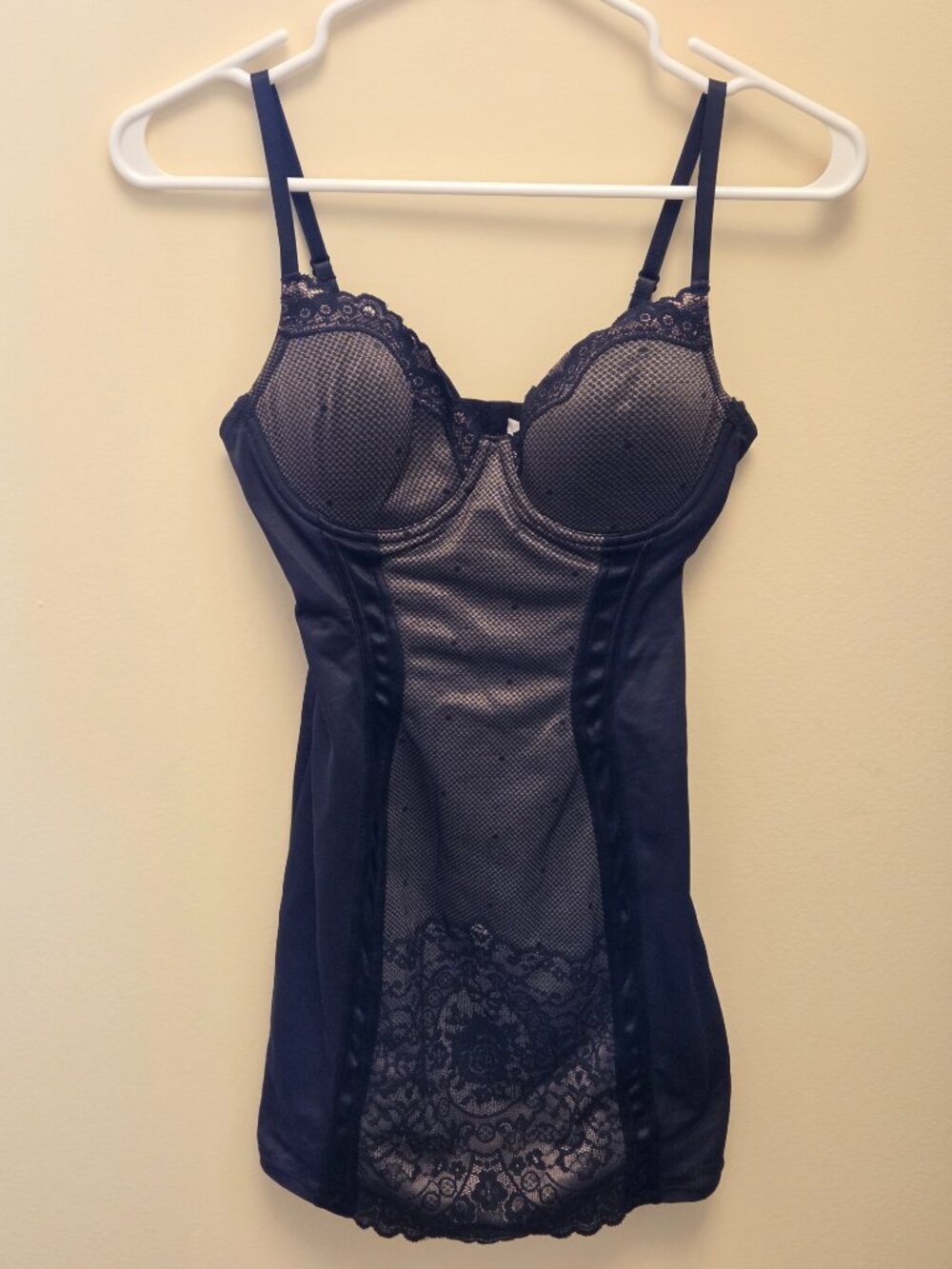 Luleh underwire shaper bodysuit with lace trim, black, size 34B